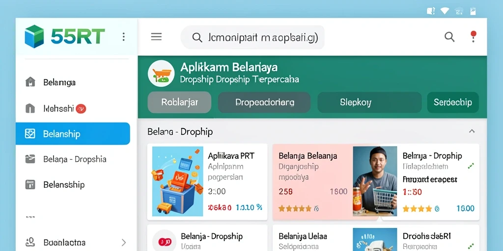 Antarmuka aplikasi 55RT untuk belanja dropship yang mudah dipahami.