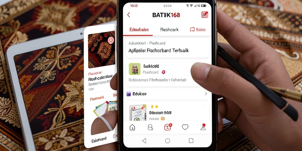 Antarmuka aplikasi Flashcard BATIK168 yang menarik dan interaktif.