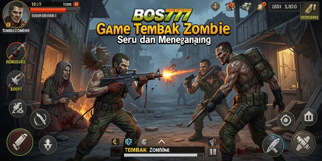 Antarmuka BOS777 dengan tampilan menawan dari aksi Tembak Zombie.