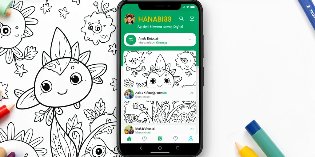Antarmuka aplikasi HANABI88 yang interaktif untuk mewarnai.