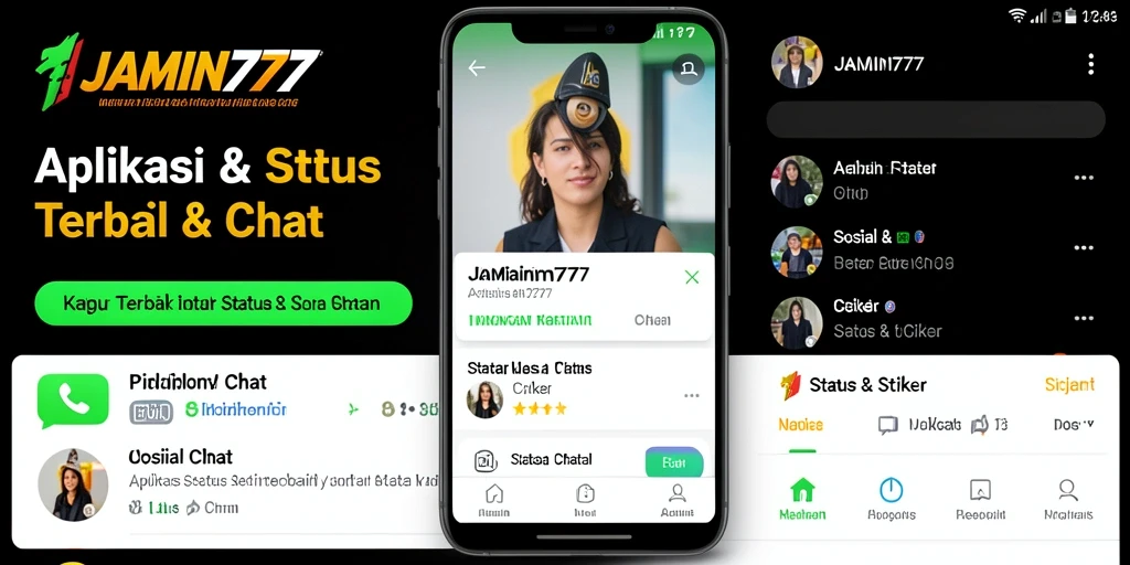 Antarmuka pengguna JAMIN777 dengan stiker menarik dan status kreatif.