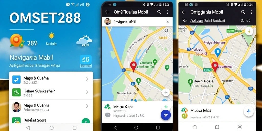 Antarmuka aplikasi OMSET288 menampilkan fitur Navigasi Mobil yang intuitif dan responsif.