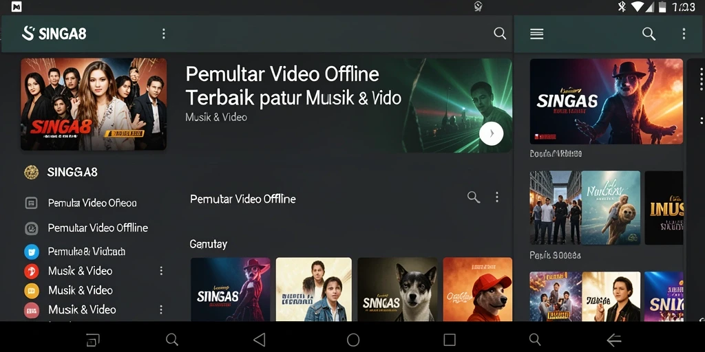 Tampilan antarmuka SINGA8 yang sederhana dan menarik untuk Pemutar Video Offline.